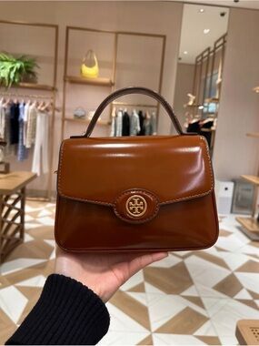 NWT Tory Burch Robinson Spazzolato Small Top-Handle Bag - Dark Sienna